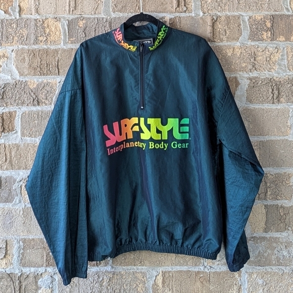 VTG 80s Surfstyle Interplanetary Body Gear Pullover Anorak Windbreaker Teal - Picture 1 of 9